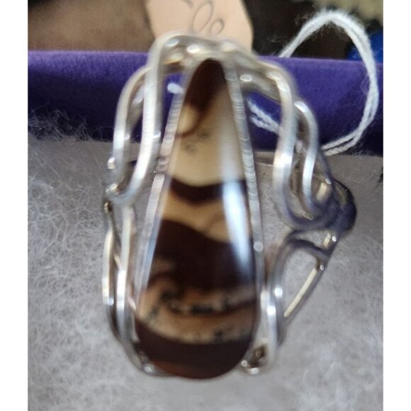Ring Band Montana Agate Silver Stone 25 x 10 mm Size 10  6.3 gr   Jerry Fran Har - Picture 10 of 15